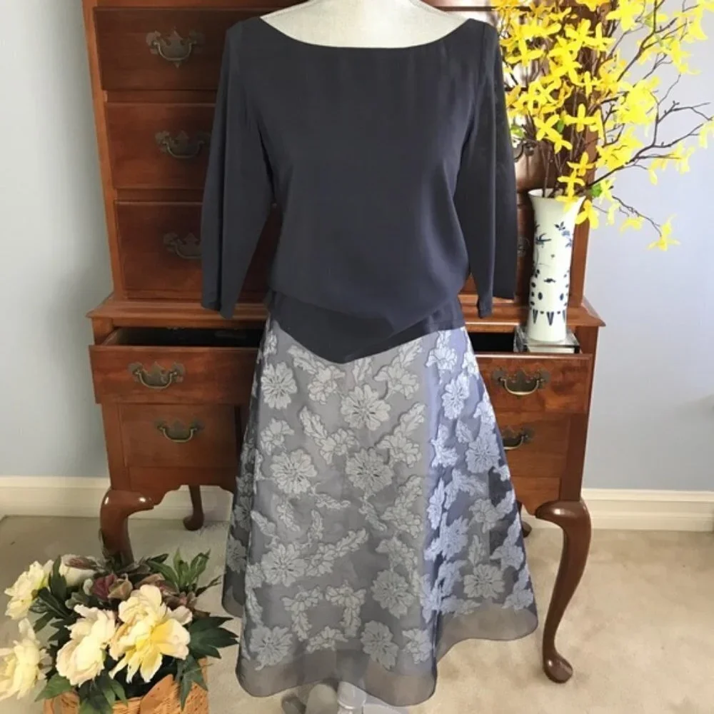 Saja Two-Piece Silk Floral Top/Skirt Set Medium